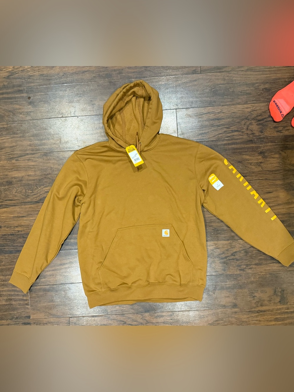 Carhartt Men's Brown/Gold Hooded Sweatshirt with Sleeve Logo